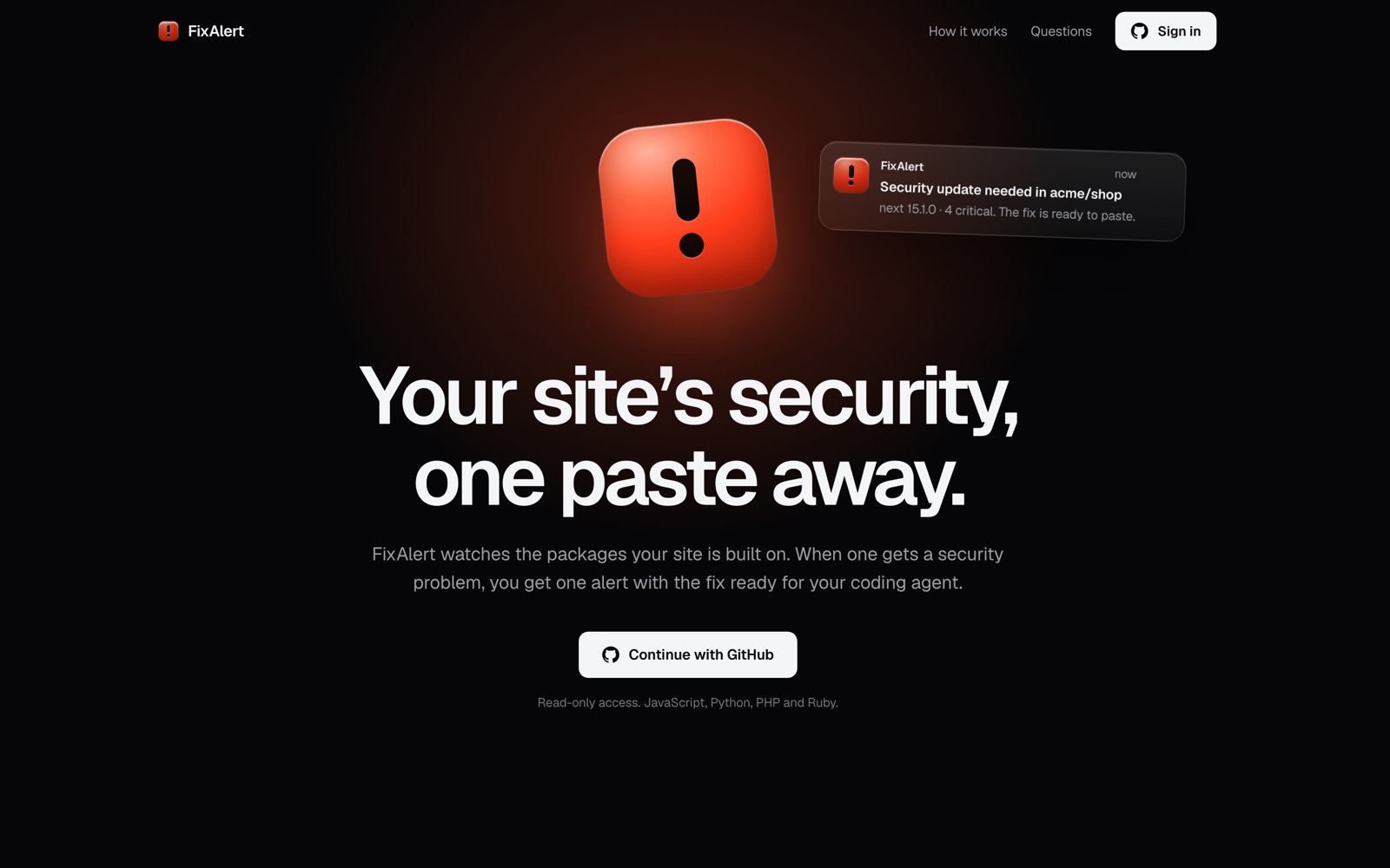 FixAlert website homepage